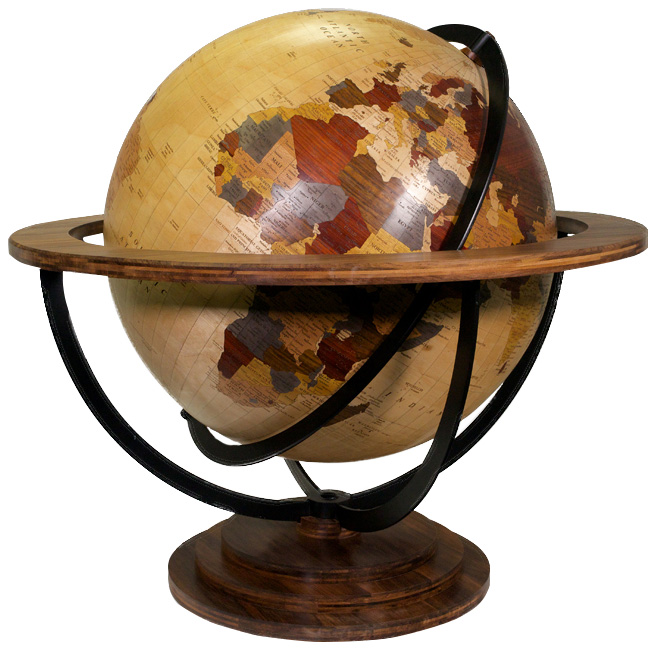 globe géopolitique en marqueterie