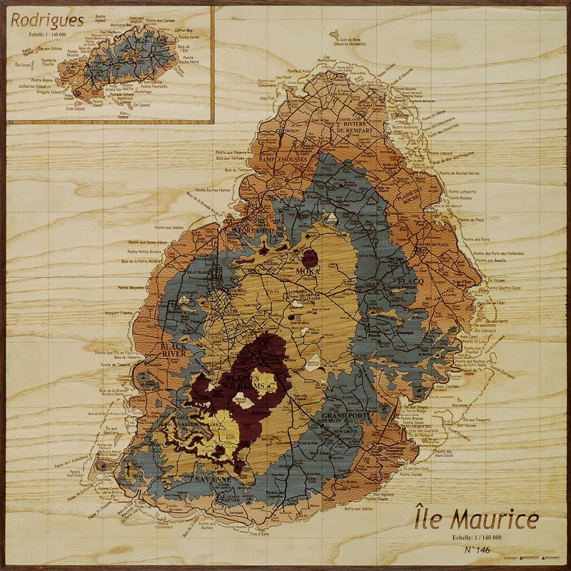 carte de l'île maurice en marqueterie