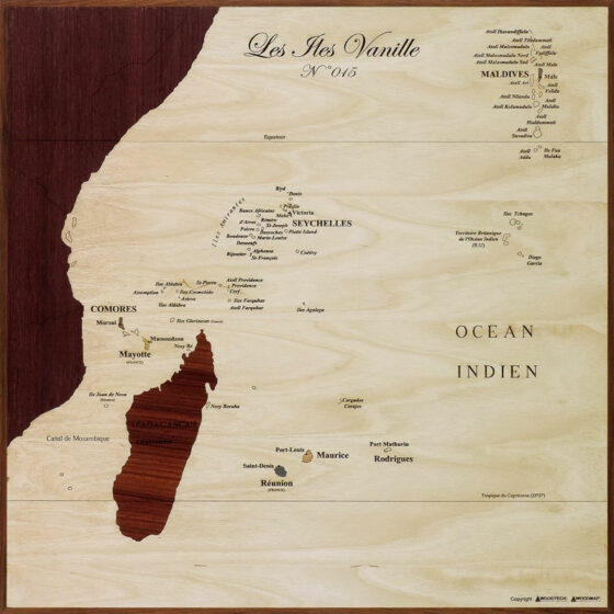 carte des îles vanille en marqueterie