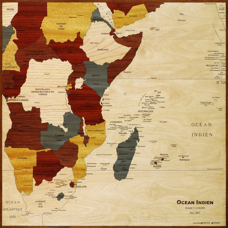 carte de l'océan indien en marqueterie
