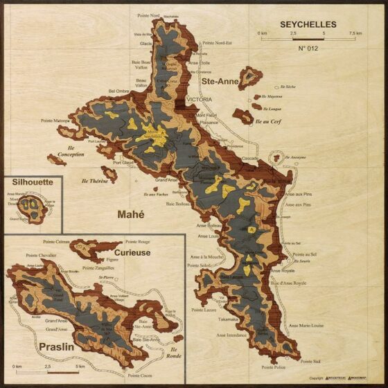 carte des seychelles en marqueterie